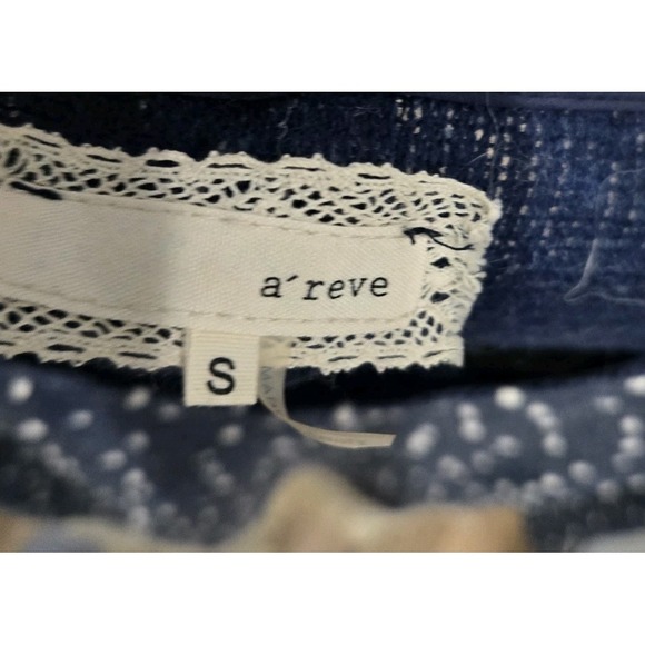 A'reve sweater Sz SM Navy Swiss Dot Lace Trim On Bottom - Picture 7 of 7